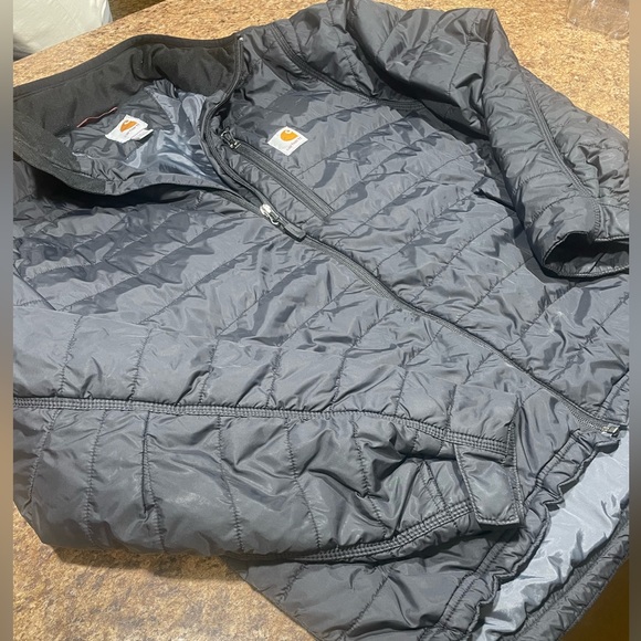 EUC WORN ONCE LIGHTWEIGHT PUFFER CARHARTT QUILTED LARGE JACKET COAT BLACK RD - Picture 3 of 11